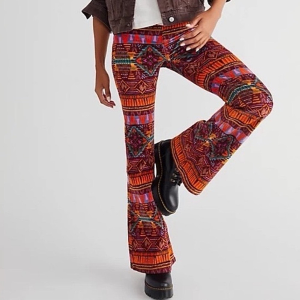 Free People | We The Free | Vibrant Tribal Multicolor Corduroy Flare Pants